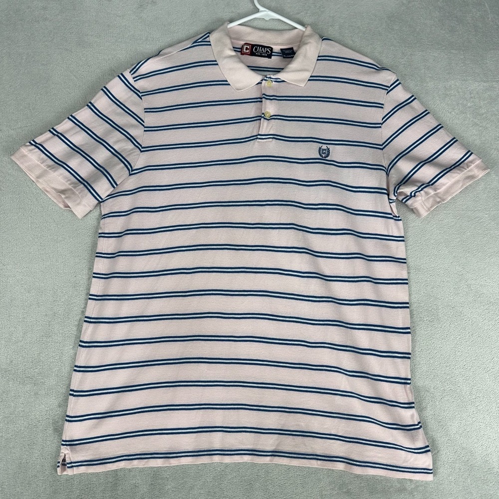 Chaps Golf Polo Men's Size XL Pink And Blue Stripes Short Sleeve Shirt Preppy